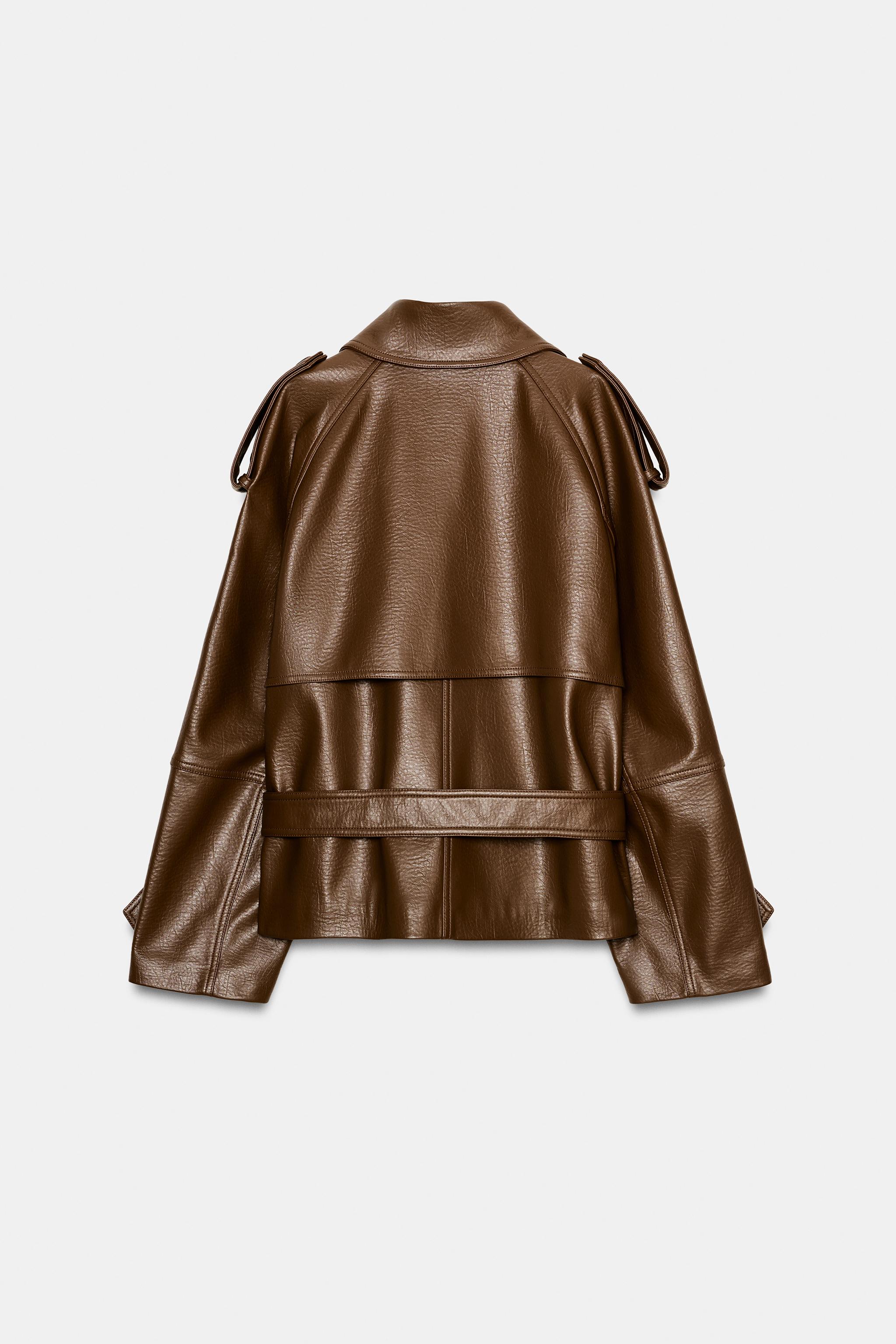 FAUX LEATHER SHORT TRENCH COAT